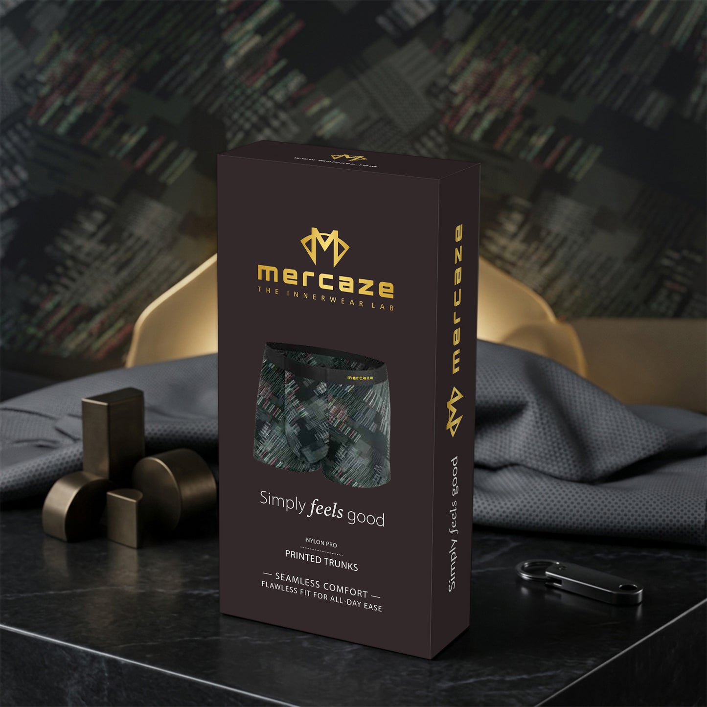 Seamless Ultra-Stretch Comfort – Microfiber Nylon Spandex Printed Trunk – M111 – Black