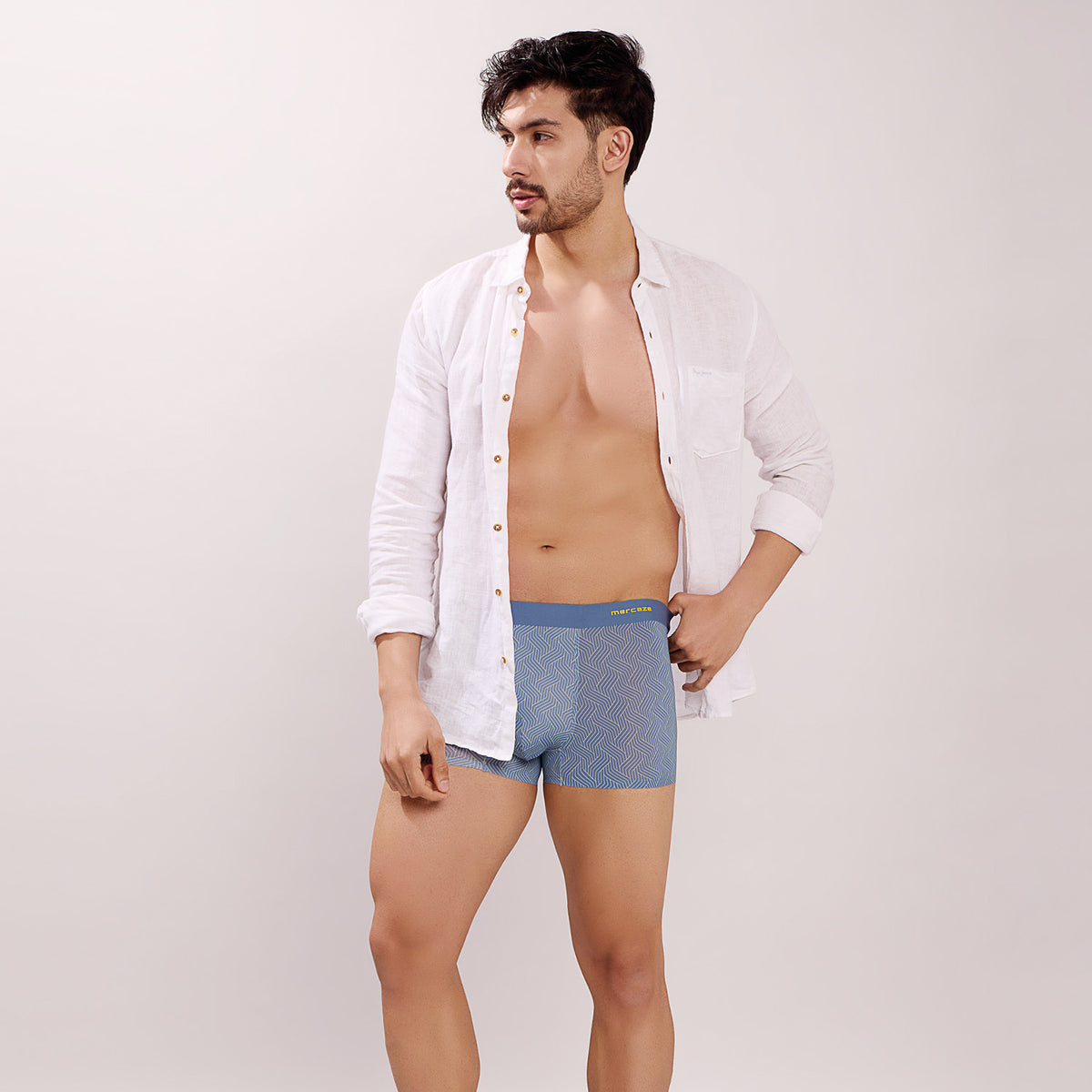 Seamless Ultra-Stretch Comfort – Microfiber Nylon Spandex Printed Trunk – M111 – Sky Blue