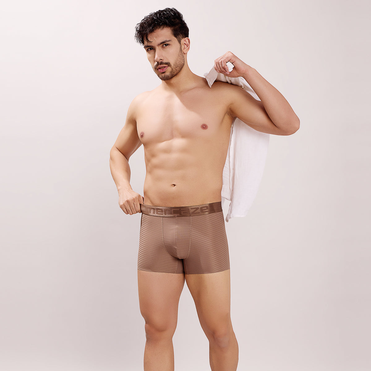 Premium Comfort Fit - Textured Jacquard Micro Fibre Nylon Spandex Trunk - M115 - Brown