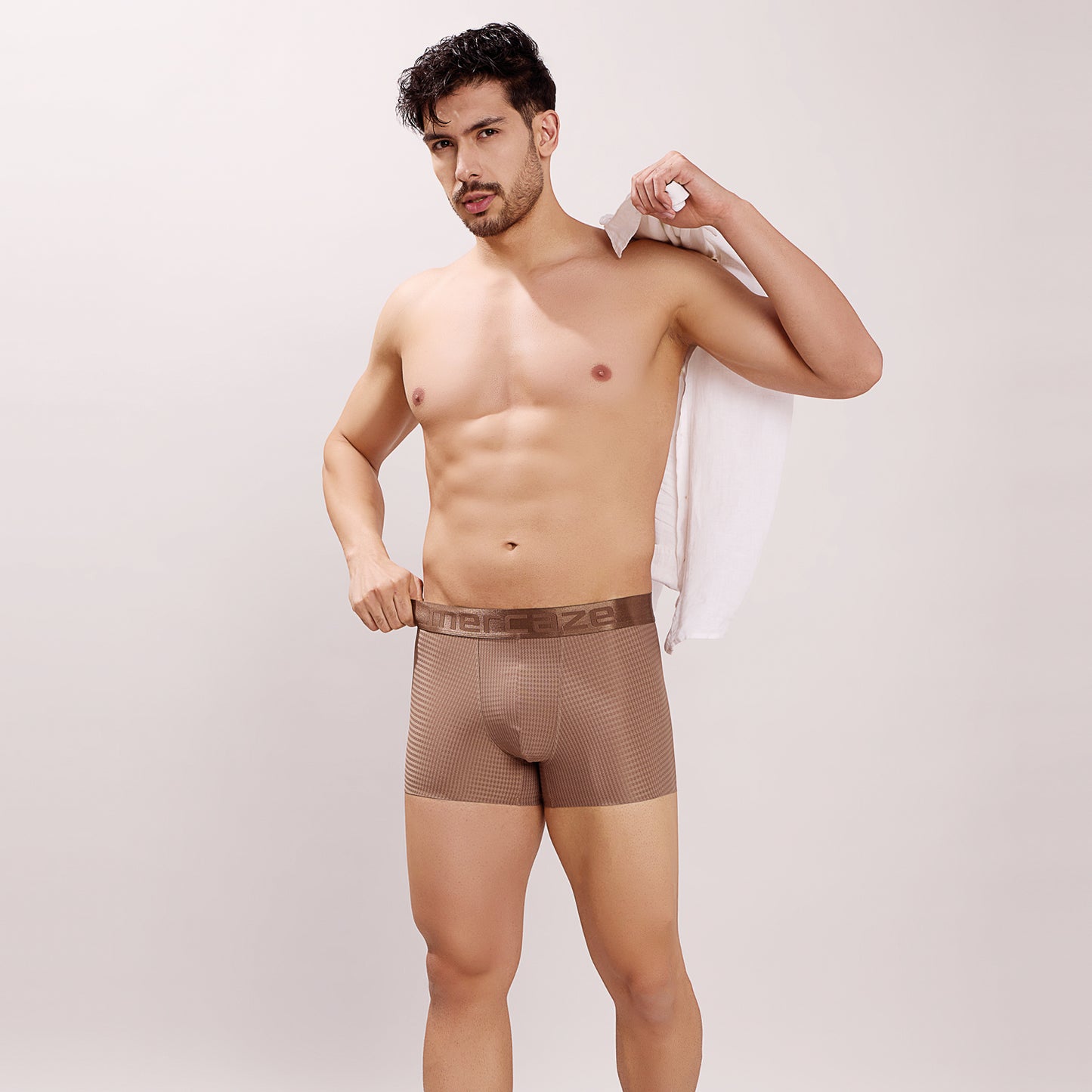 Premium Comfort Fit - Textured Jacquard Micro Fibre Nylon Spandex Trunk - M115 - Brown