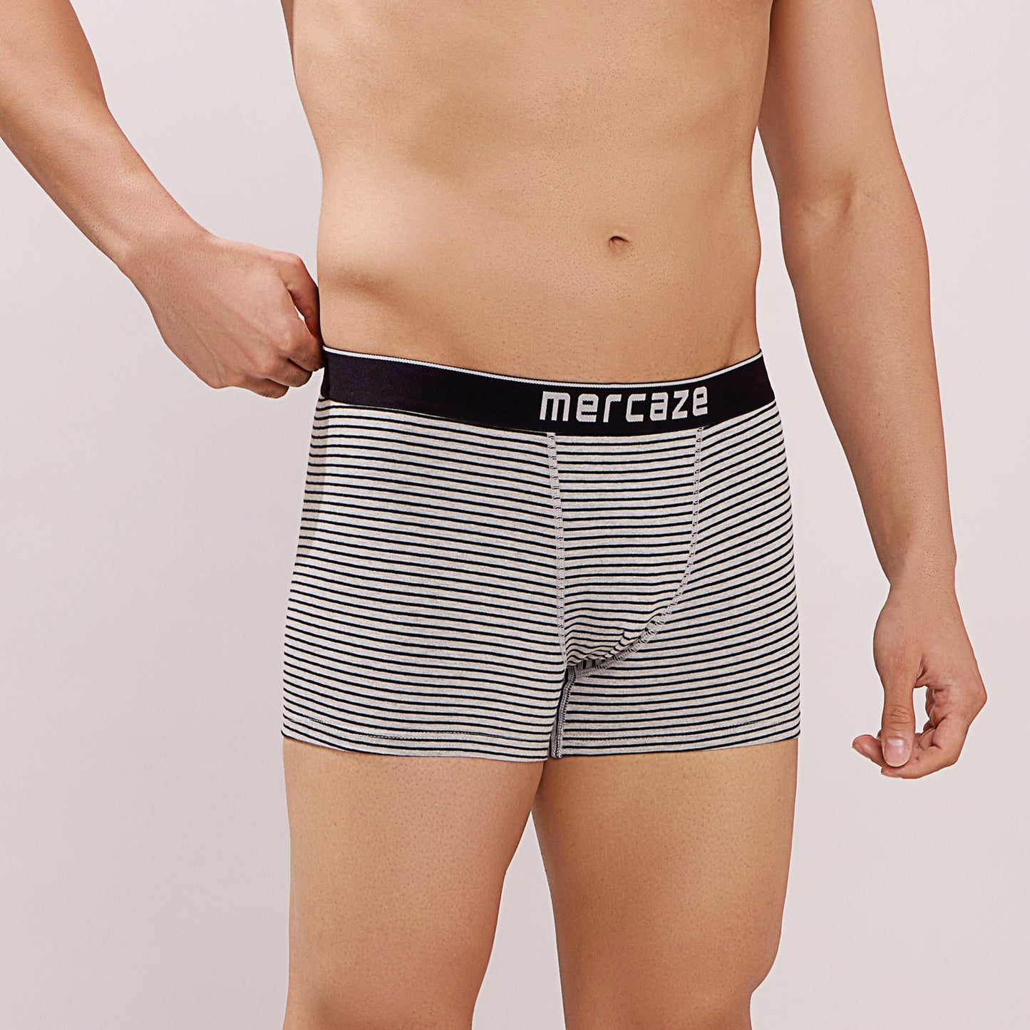Breathable Comfort Fit – Super Combed Cotton Spandex Striped Trunk  – M121 – Grey