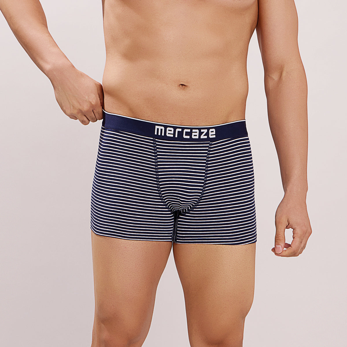 Breathable Comfort Fit – Super Combed Cotton Spandex Striped Trunk  – M121 – Navy