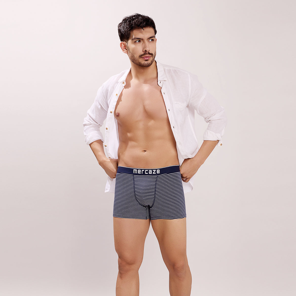 Breathable Comfort Fit – Super Combed Cotton Spandex Striped Trunk  – M121 – Navy